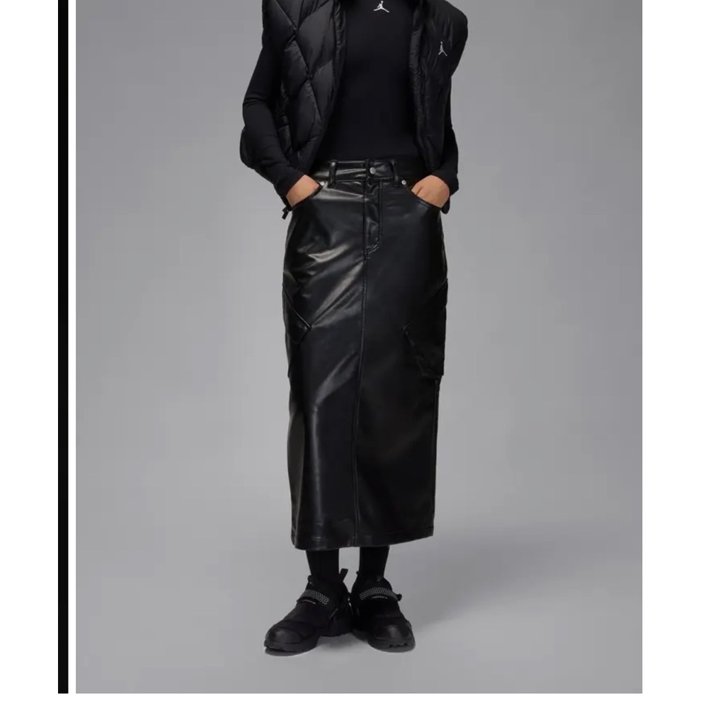 Jordan Black Faux Leather Midi Skirt with Cargo Panels
